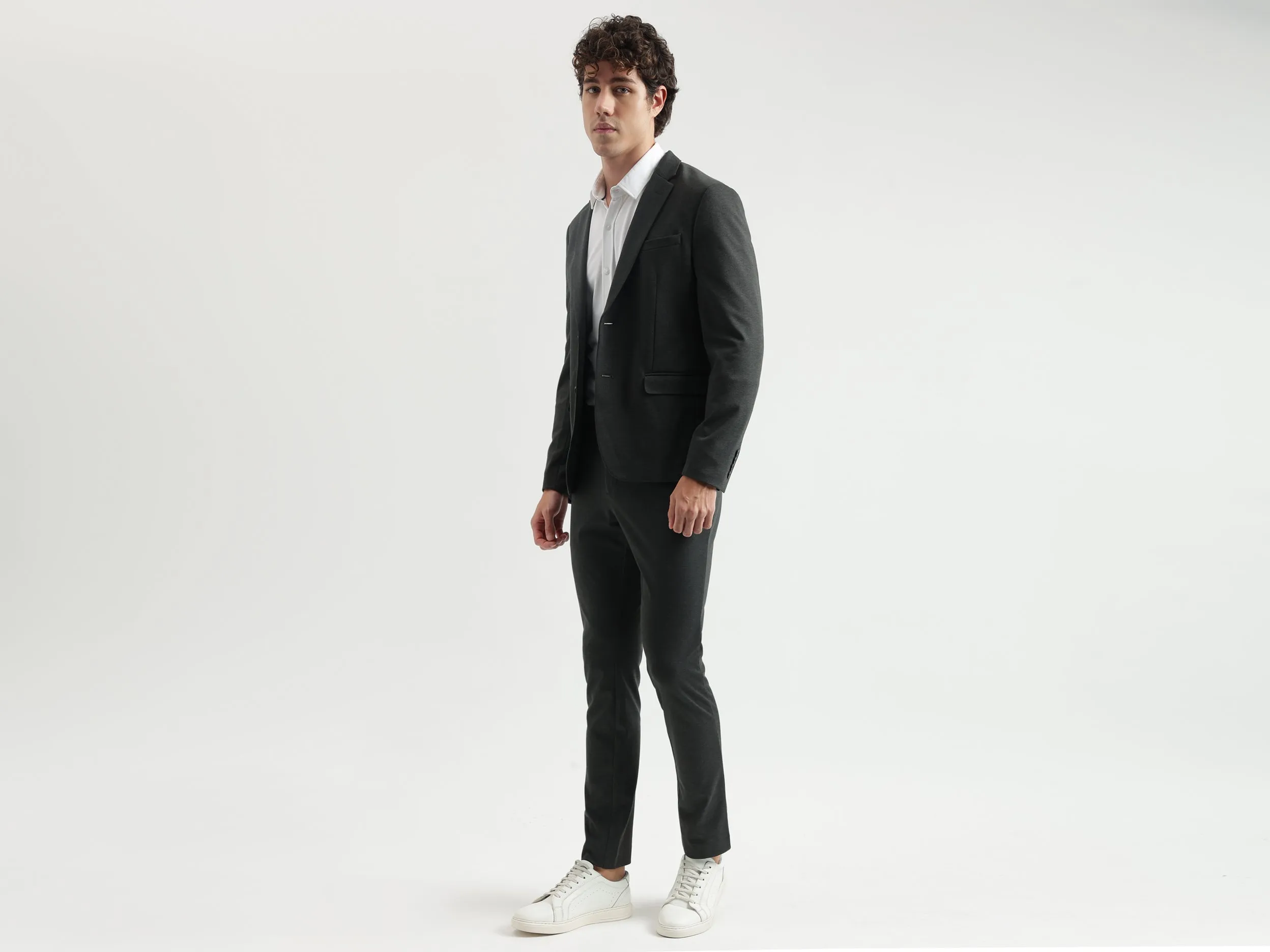 Regular Fit Lapel Collar Solid Pattern Blazer