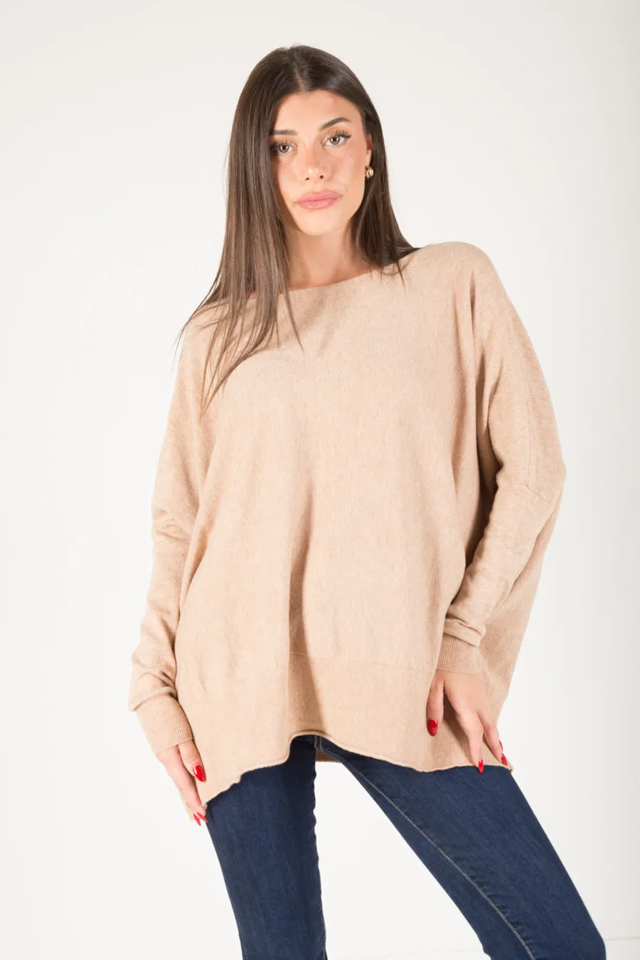 Relaxed boat neck knit sweater wholesale