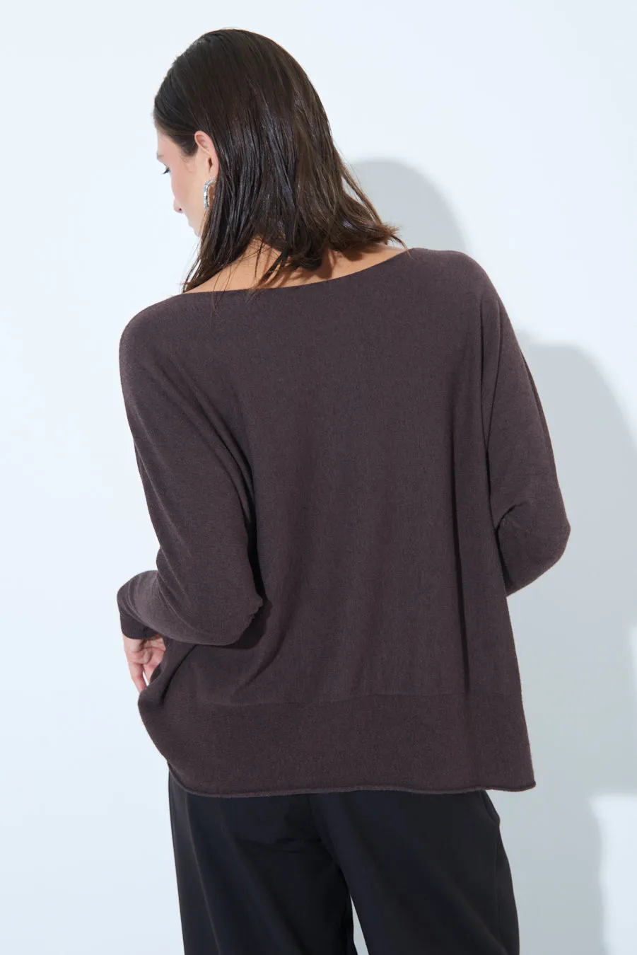 Relaxed boat neck knit sweater wholesale