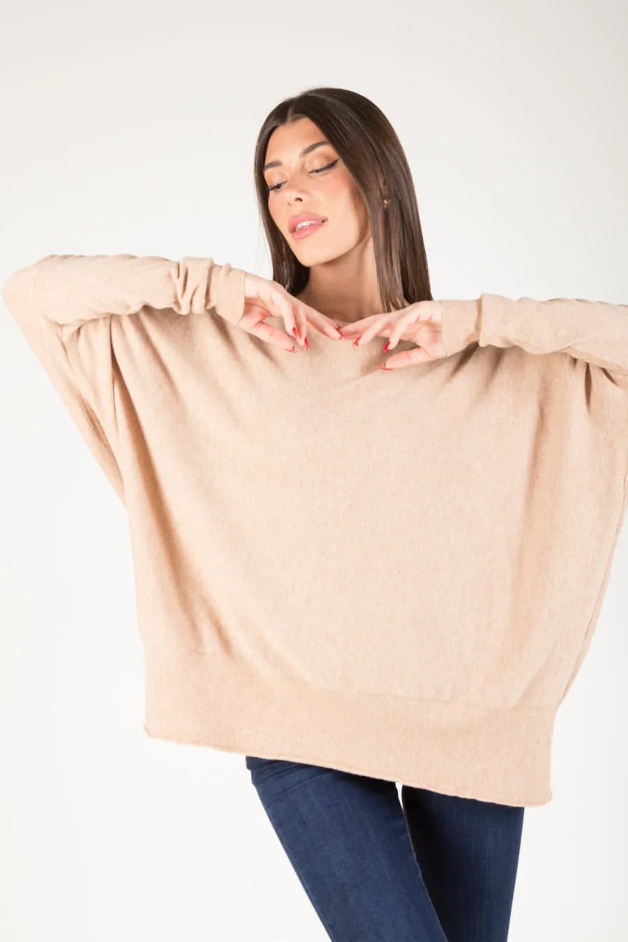 Relaxed boat neck knit sweater wholesale