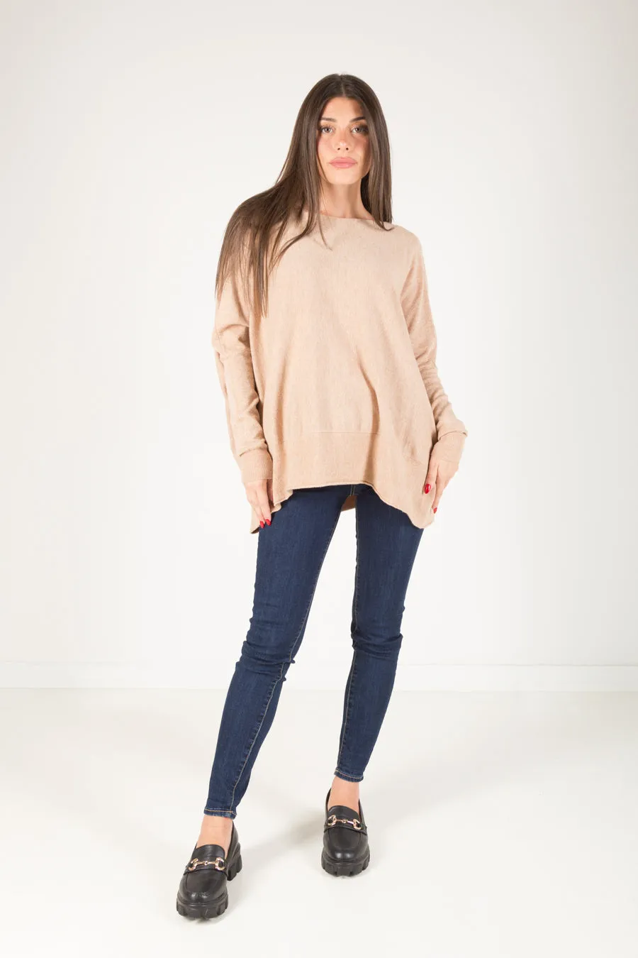 Relaxed boat neck knit sweater wholesale