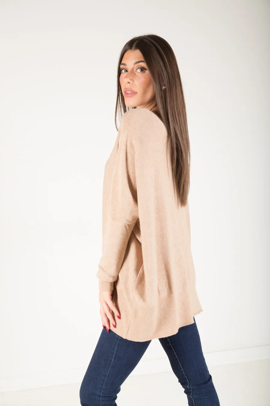 Relaxed boat neck knit sweater wholesale