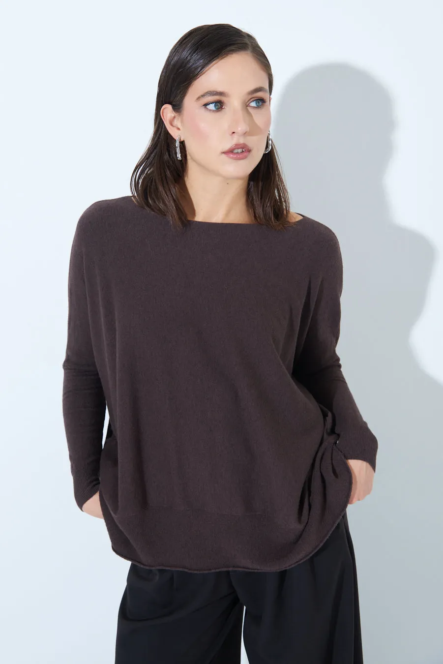 Relaxed boat neck knit sweater wholesale