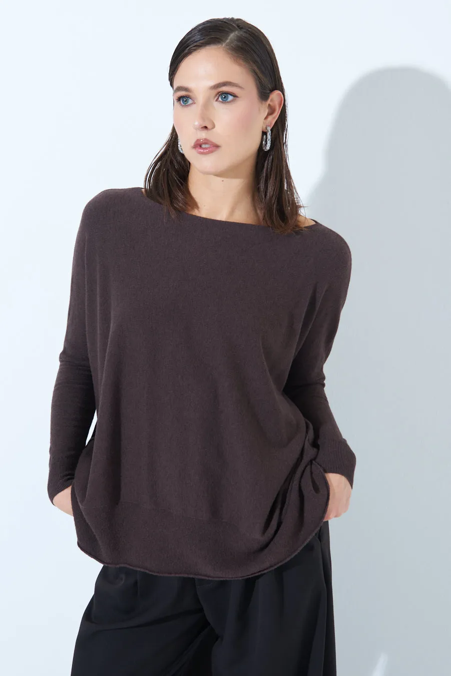 Relaxed boat neck knit sweater wholesale