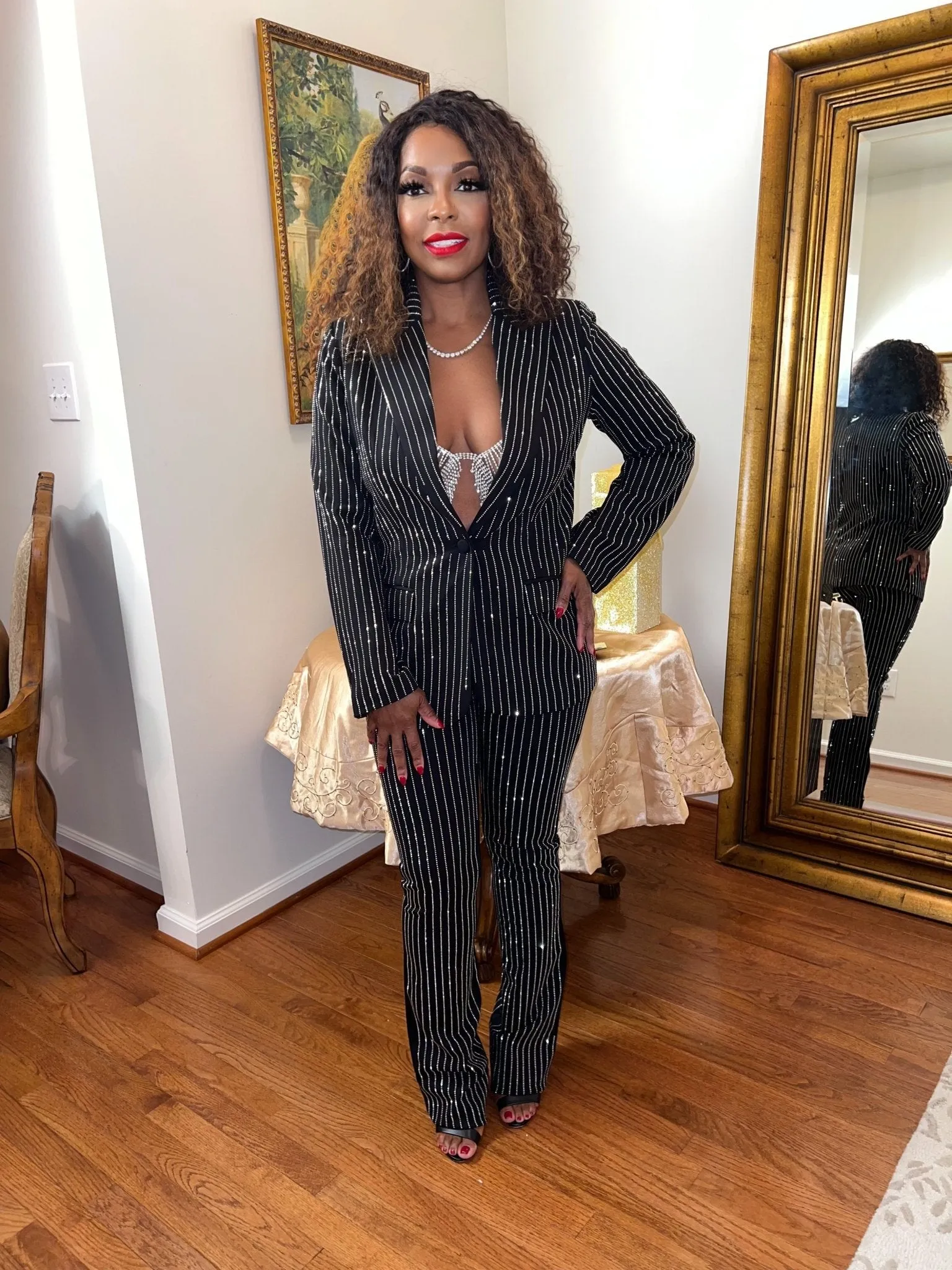 Rhinestone Pinstripe Blazer