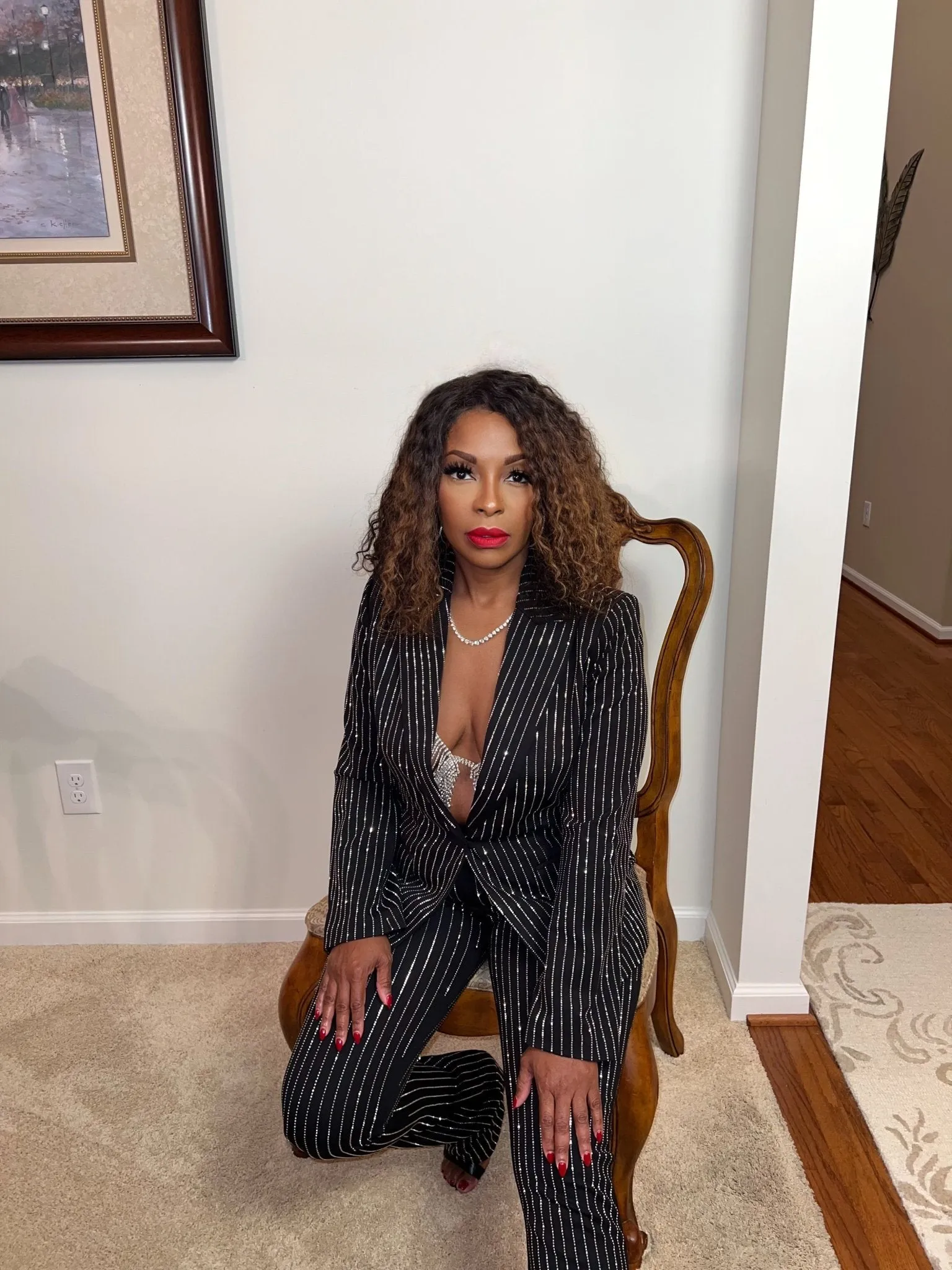 Rhinestone Pinstripe Blazer