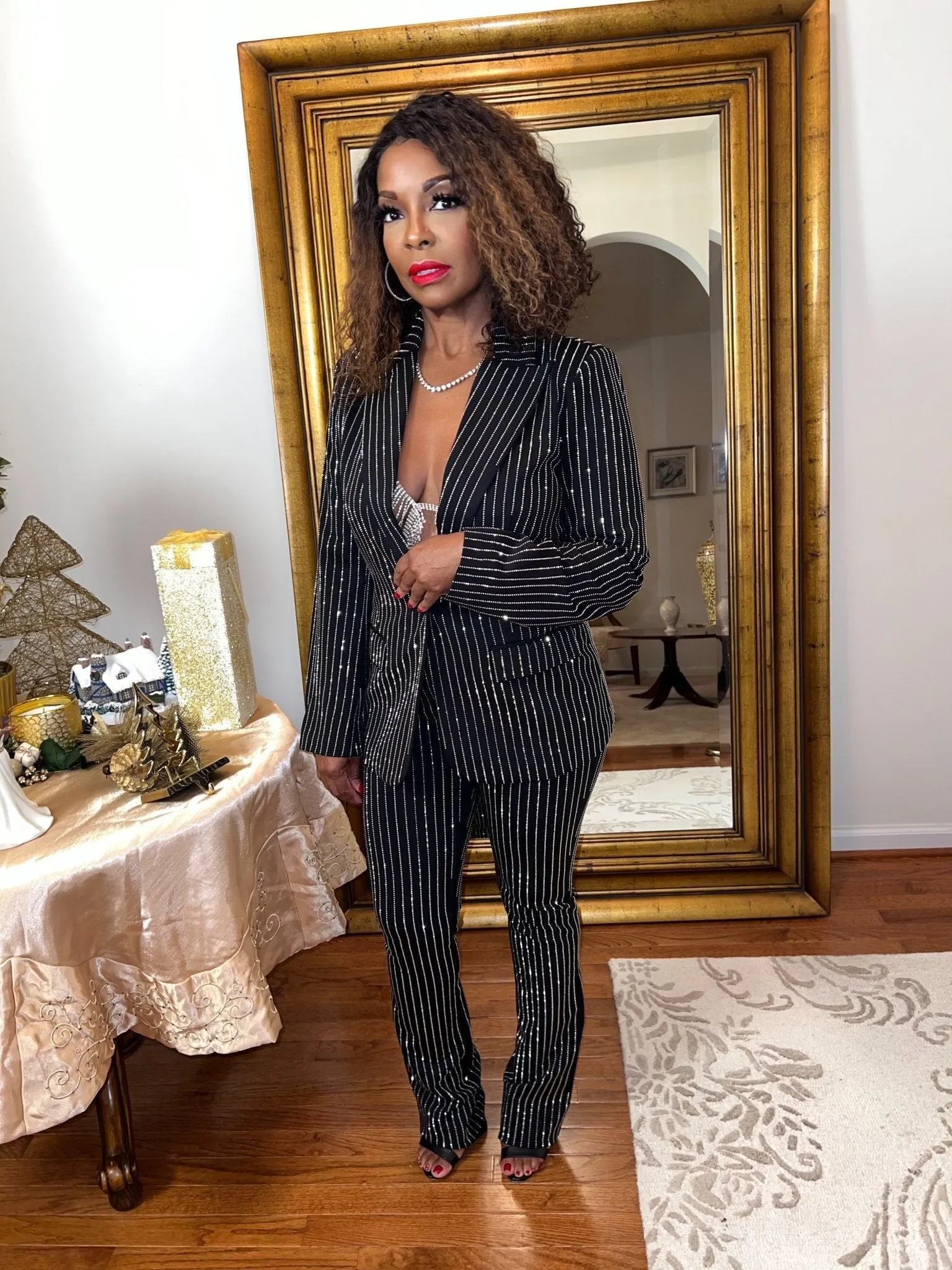 Rhinestone Pinstripe Blazer