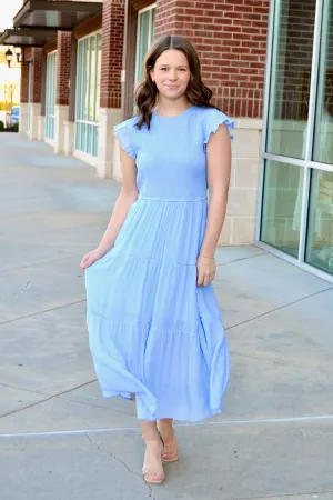 Ruffle sleeve smocked midi dress
