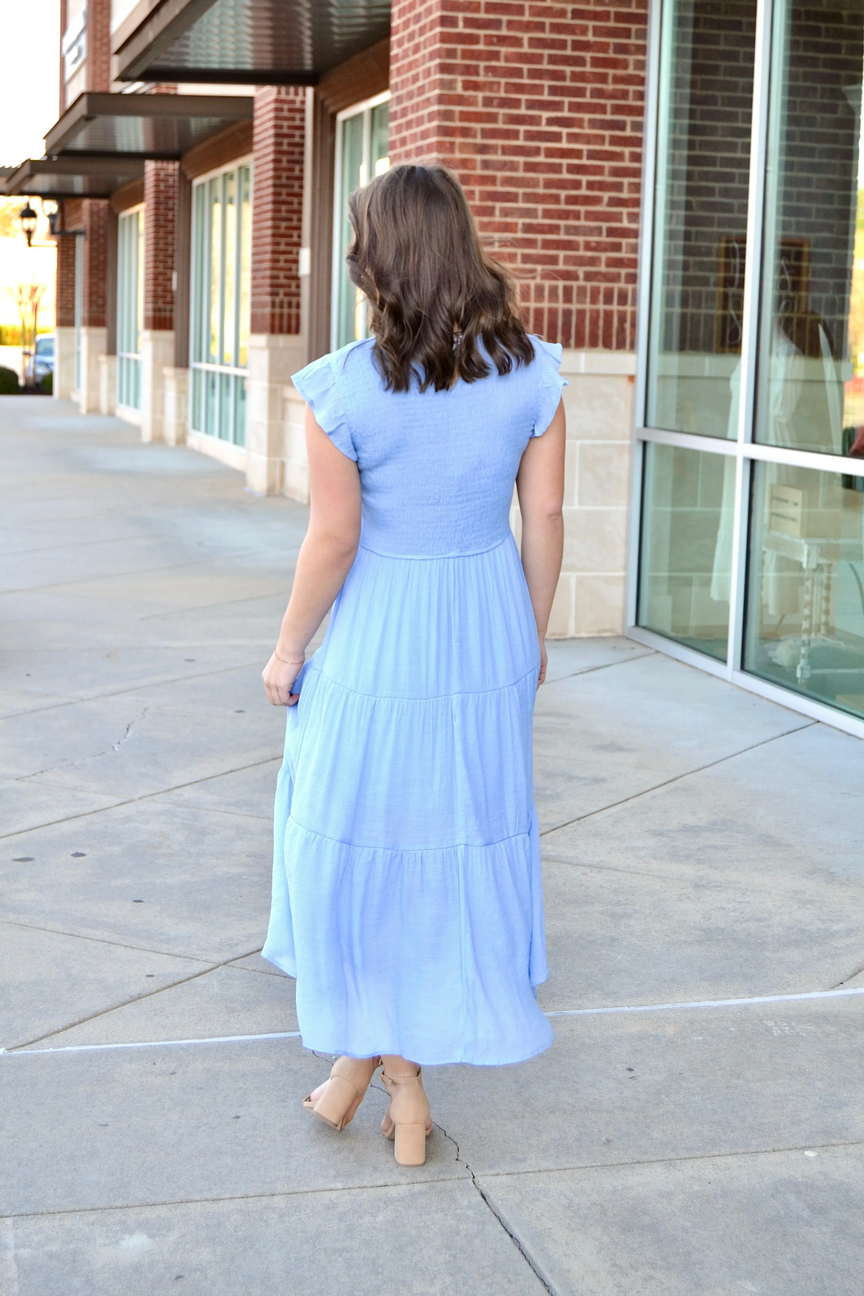 Ruffle sleeve smocked midi dress