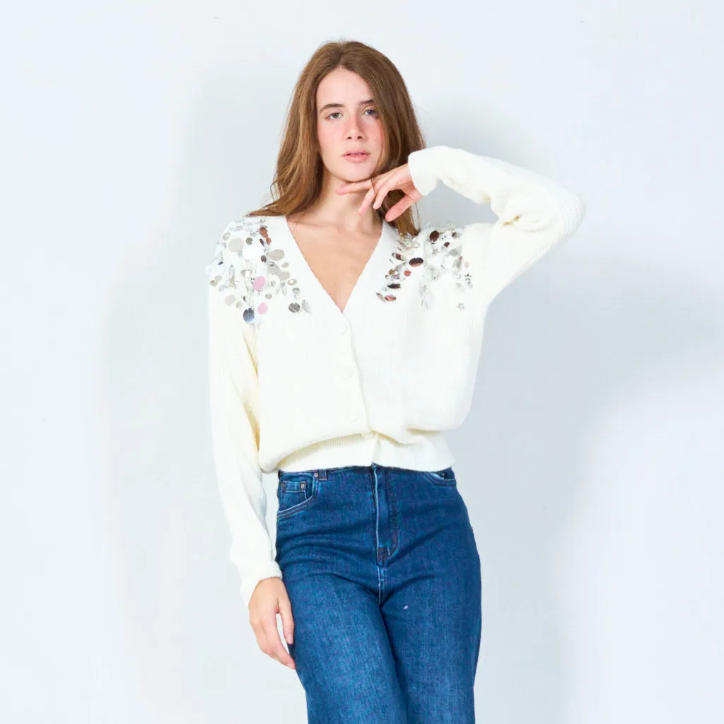 Sequin embellished v-neck cardigan wholesale