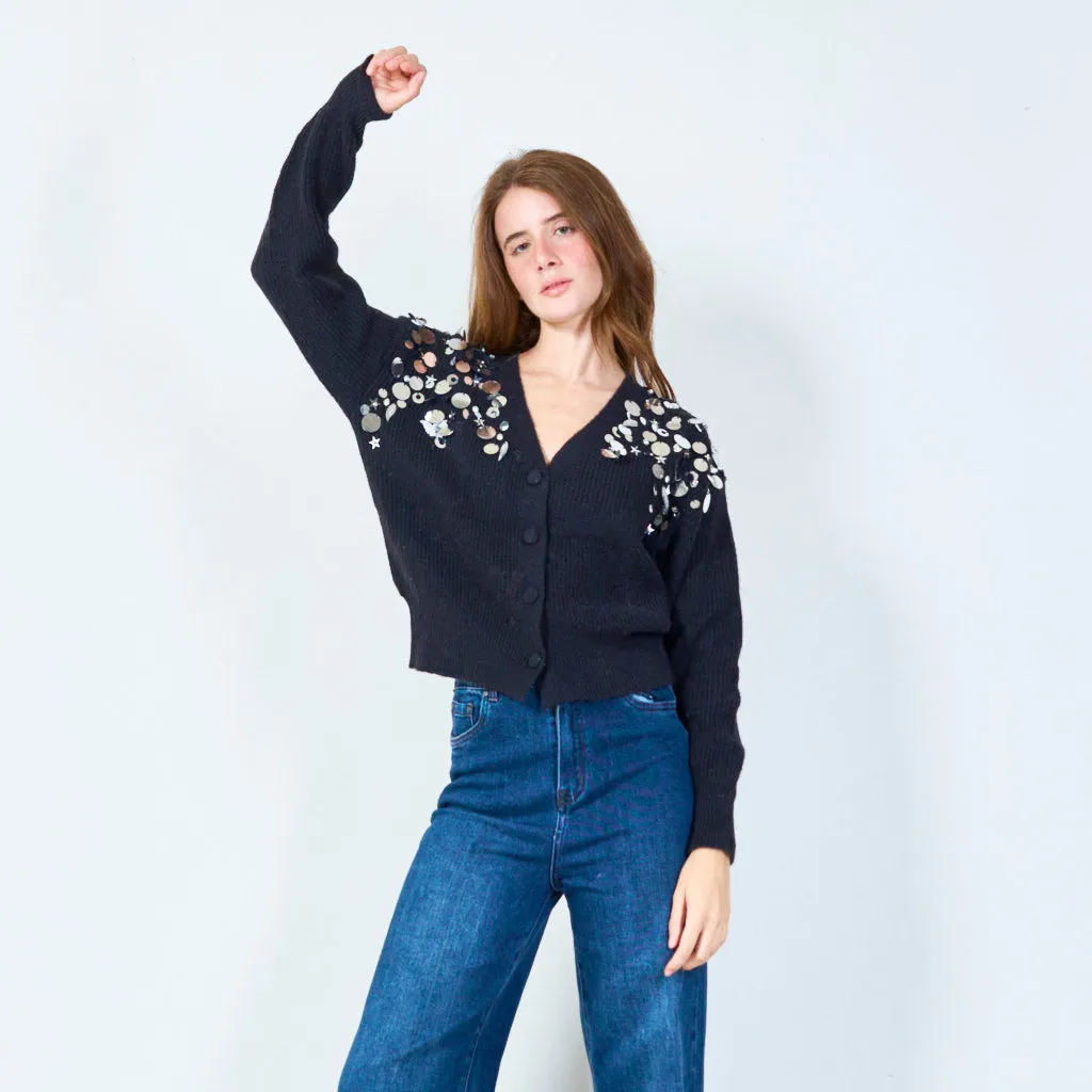 Sequin embellished v-neck cardigan wholesale
