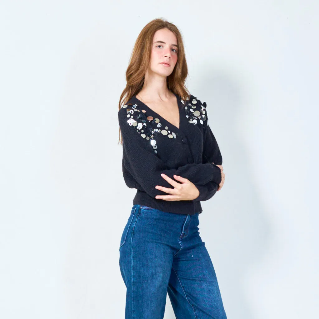 Sequin embellished v-neck cardigan wholesale