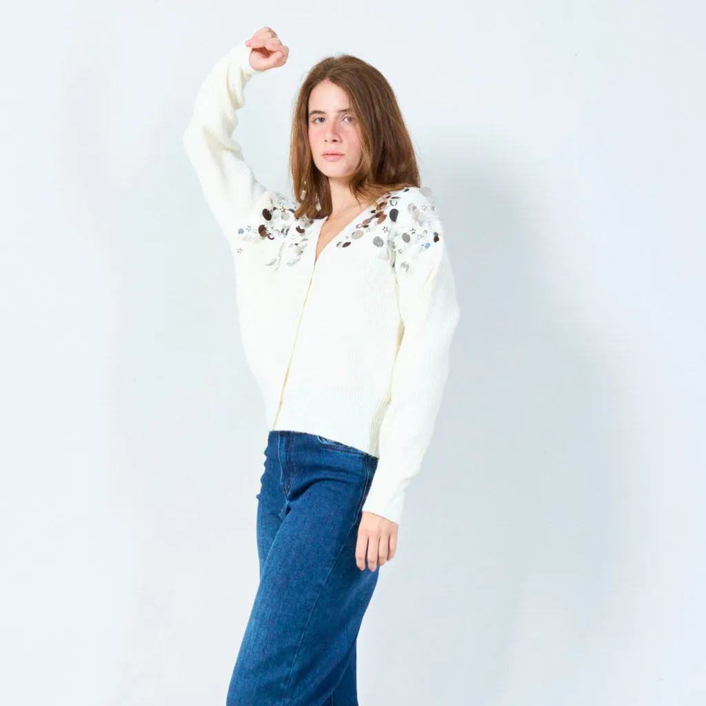 Sequin embellished v-neck cardigan wholesale