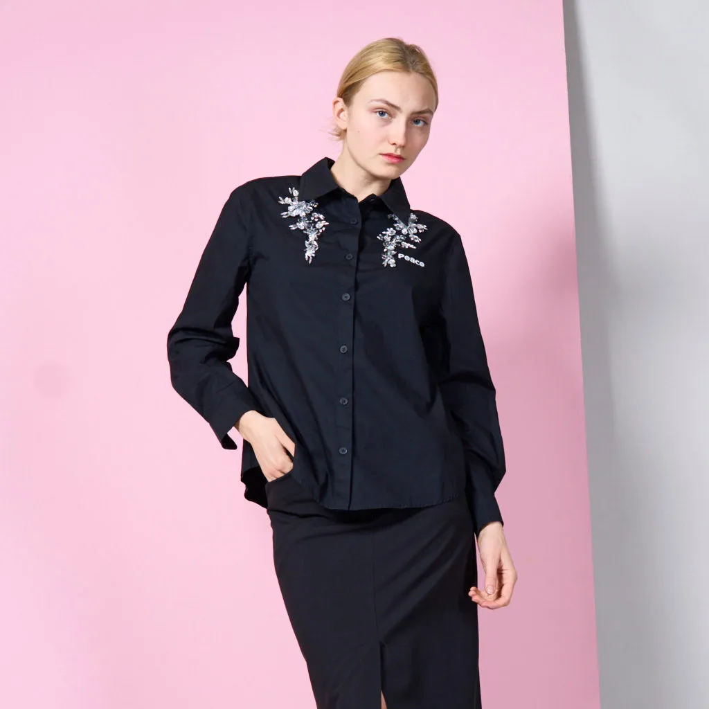 Shirt with rhinestones decorations and stitched "Peace" wholesale