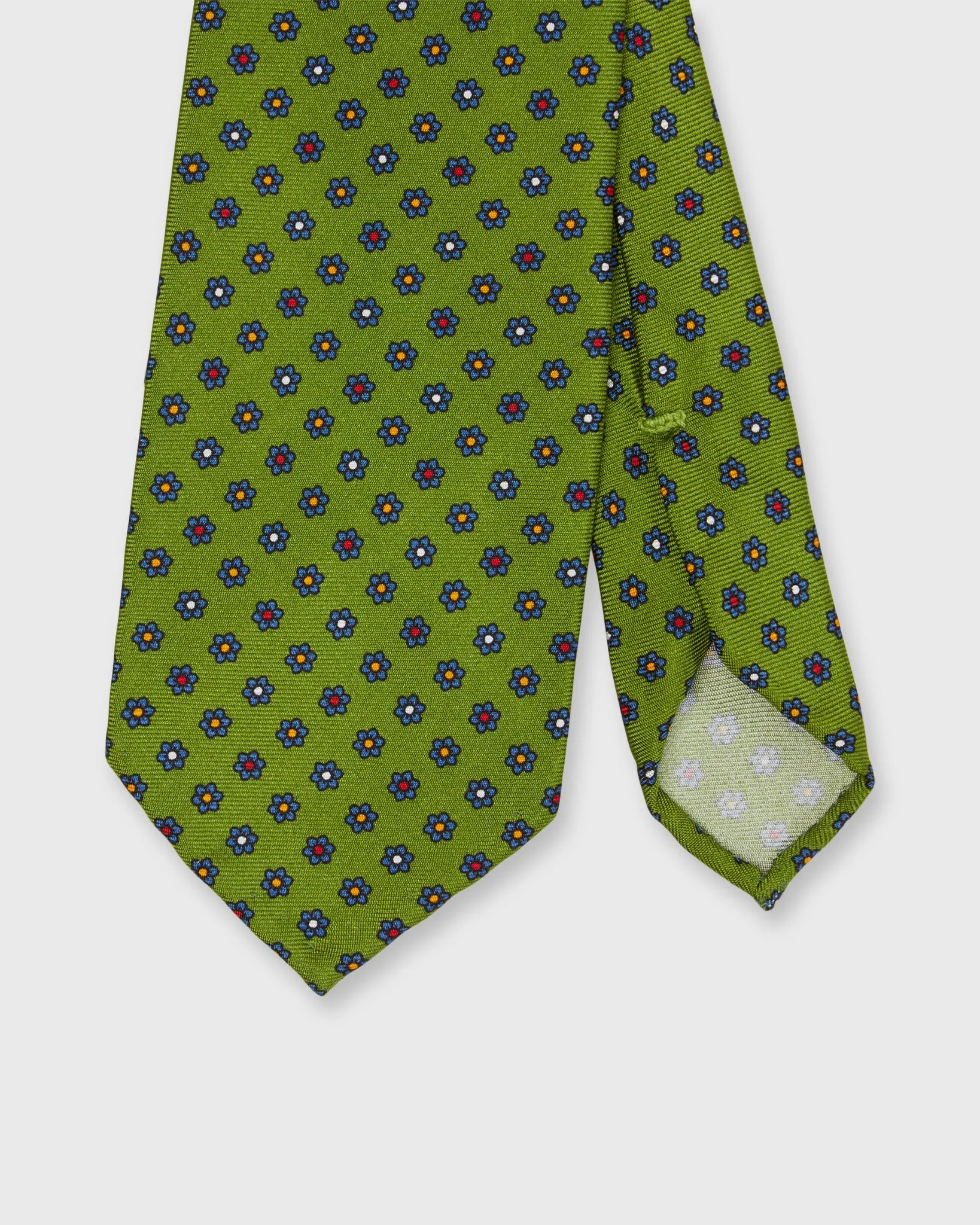 Silk Print Tie in Moss/Navy Multi Flower