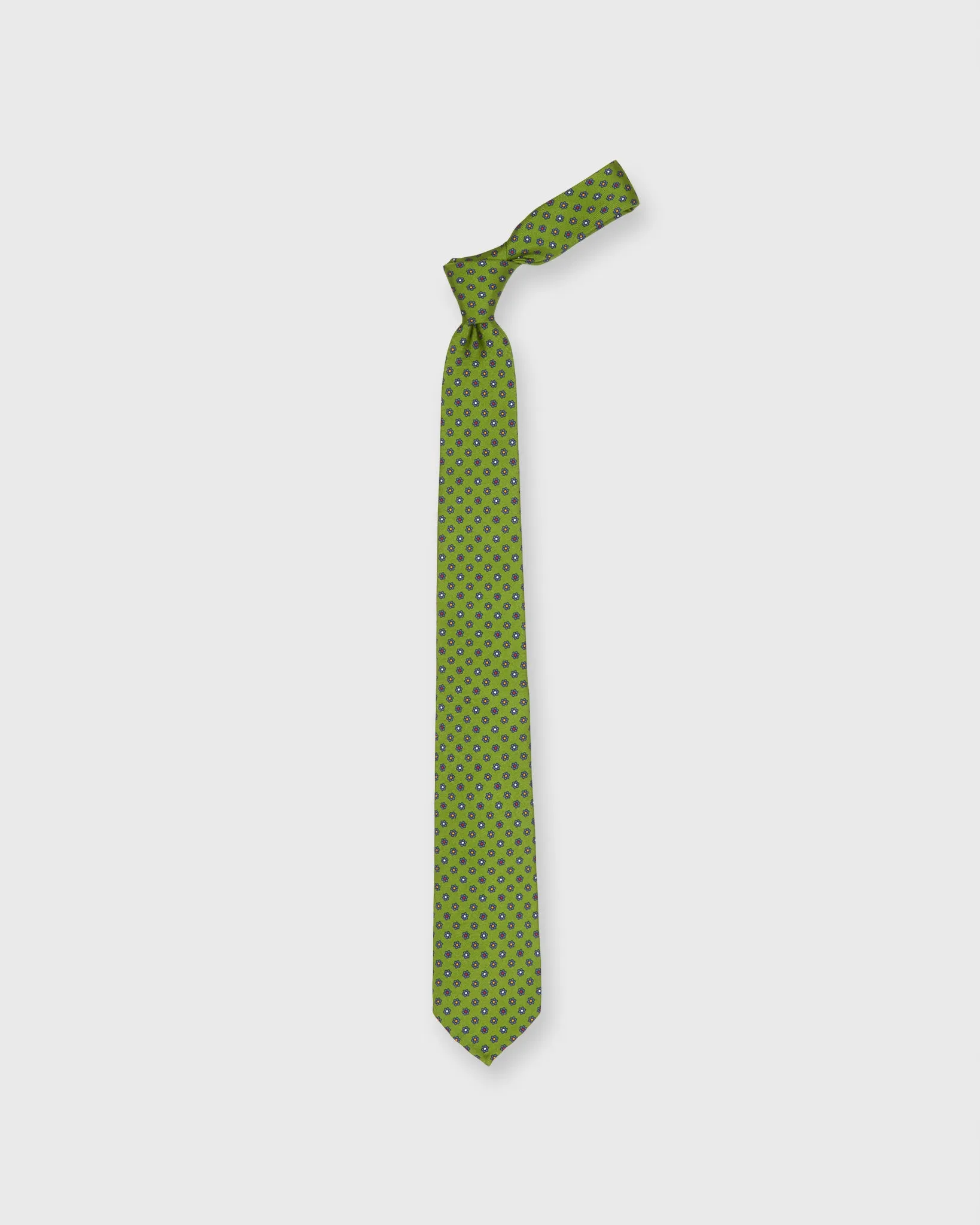 Silk Print Tie in Moss/Navy Multi Flower
