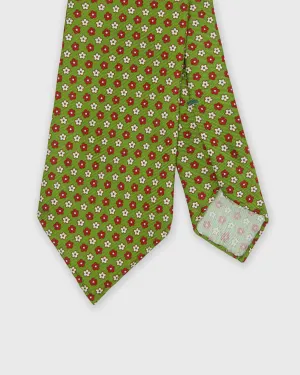 Silk Print Tie in Moss/Red/Bone Flower