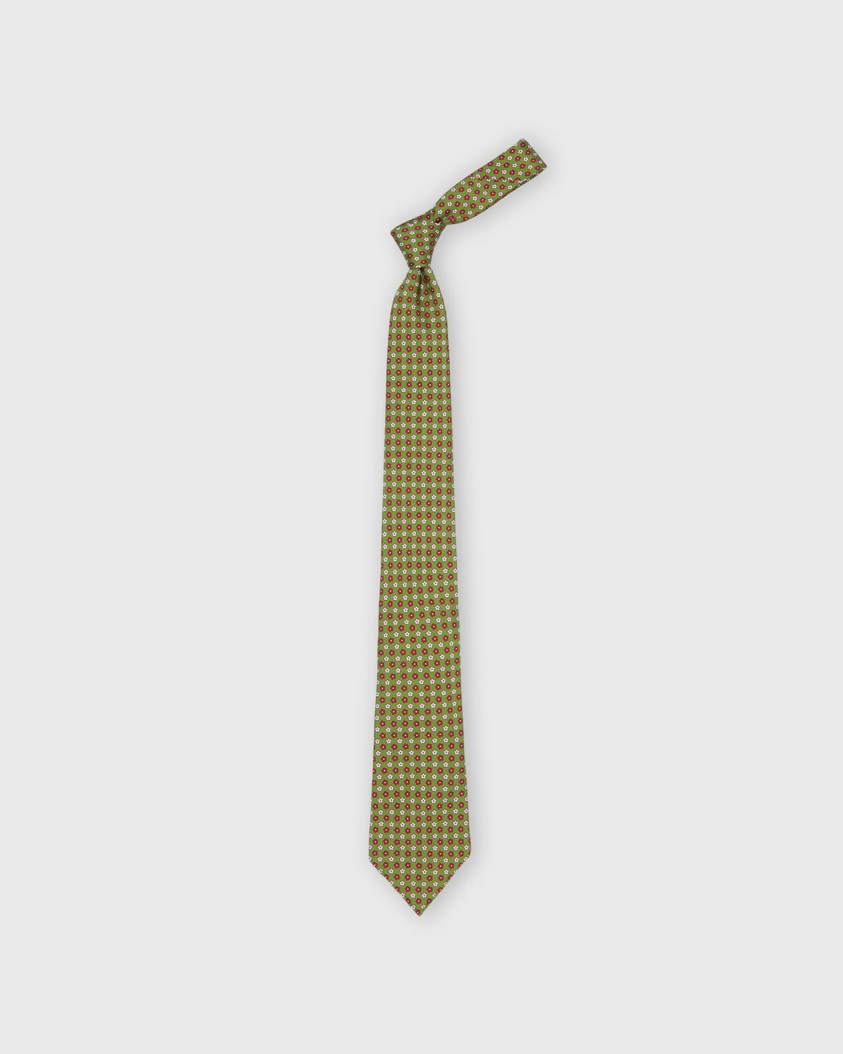 Silk Print Tie in Moss/Red/Bone Flower