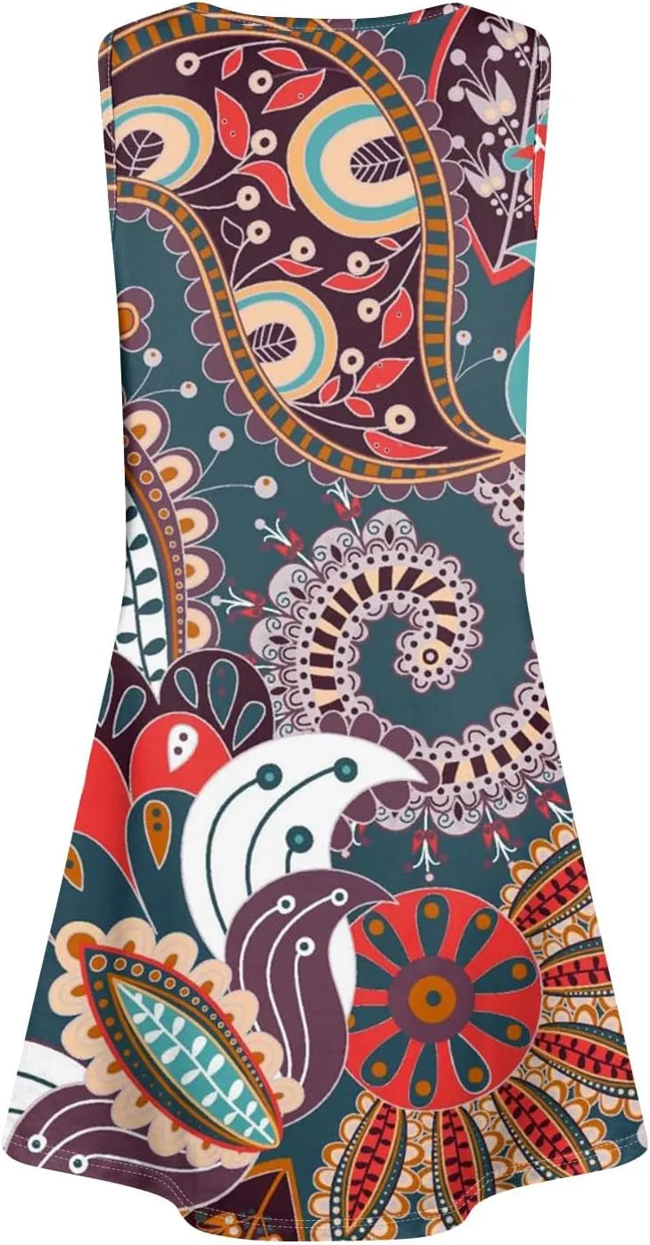 Summer Dresses for Women 2025 Casual Loose Crew Neck Sleeveless Sundresses Boho Tank Dress Beach T Shirt Dresses