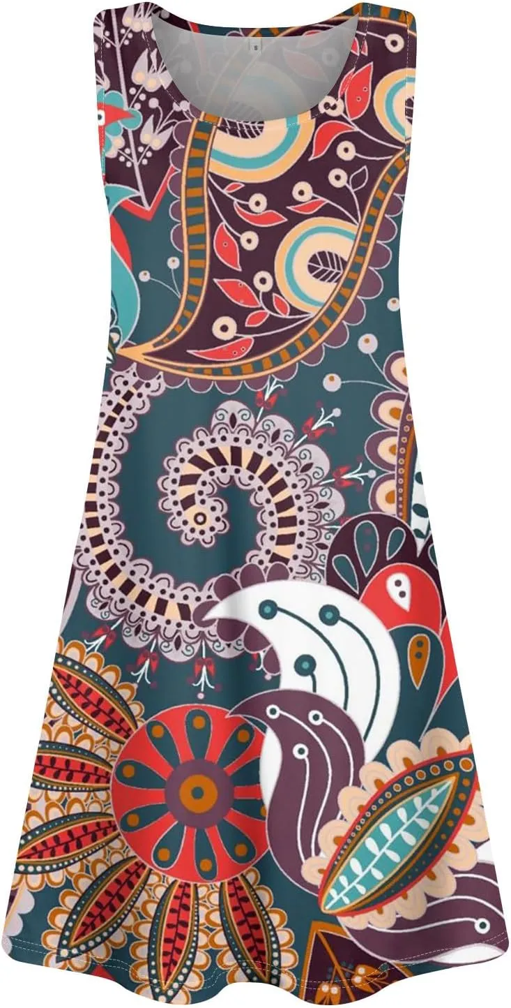 Summer Dresses for Women 2025 Casual Loose Crew Neck Sleeveless Sundresses Boho Tank Dress Beach T Shirt Dresses