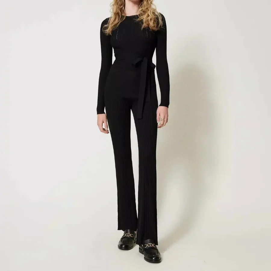 Twinset Ribbed Knit Flared Trousers