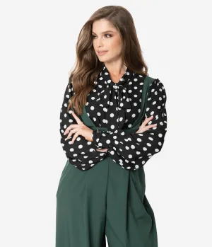 Unique Vintage Black & White Polka Dot Neck Tie Gwen Blouse