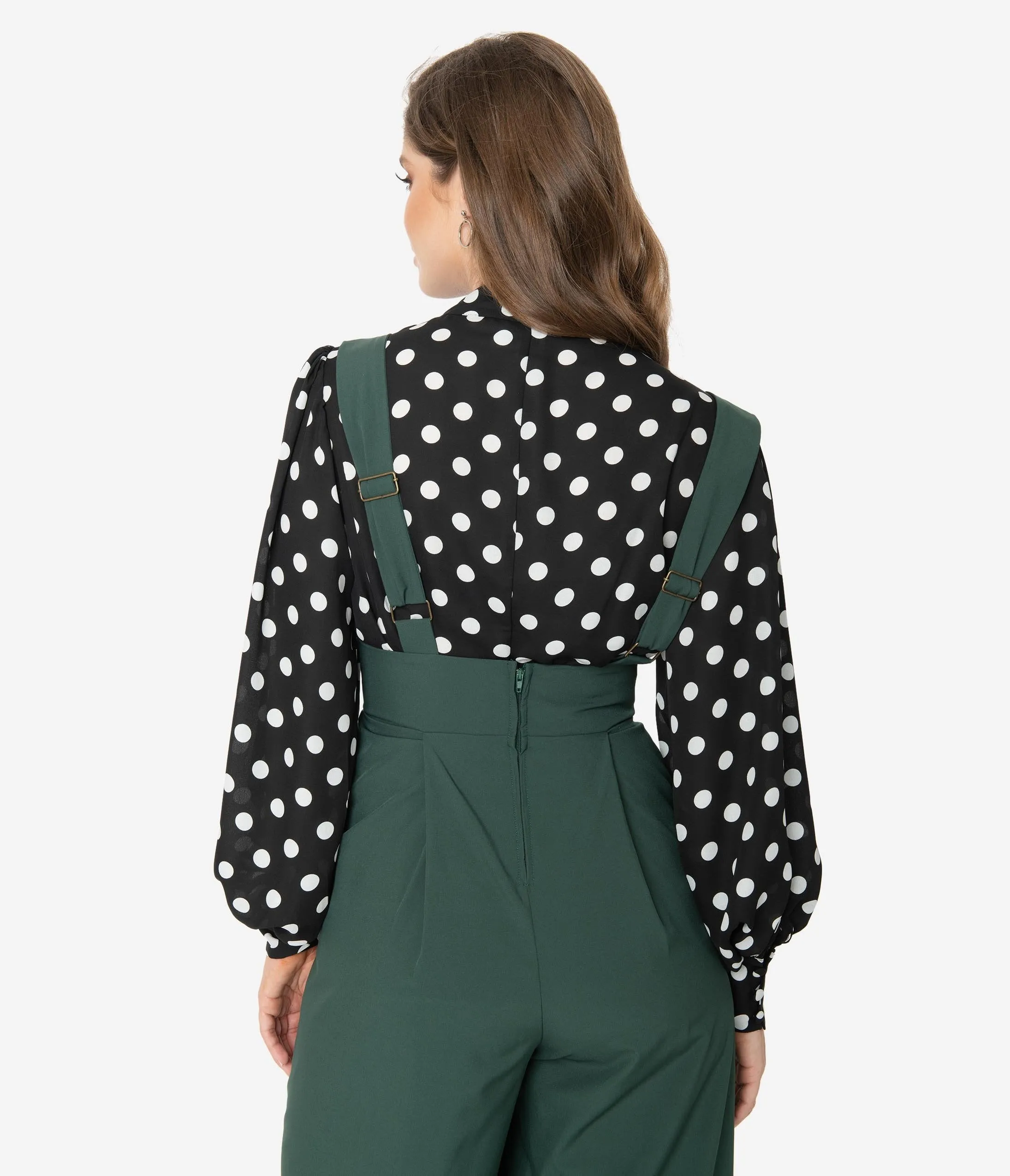 Unique Vintage Black & White Polka Dot Neck Tie Gwen Blouse