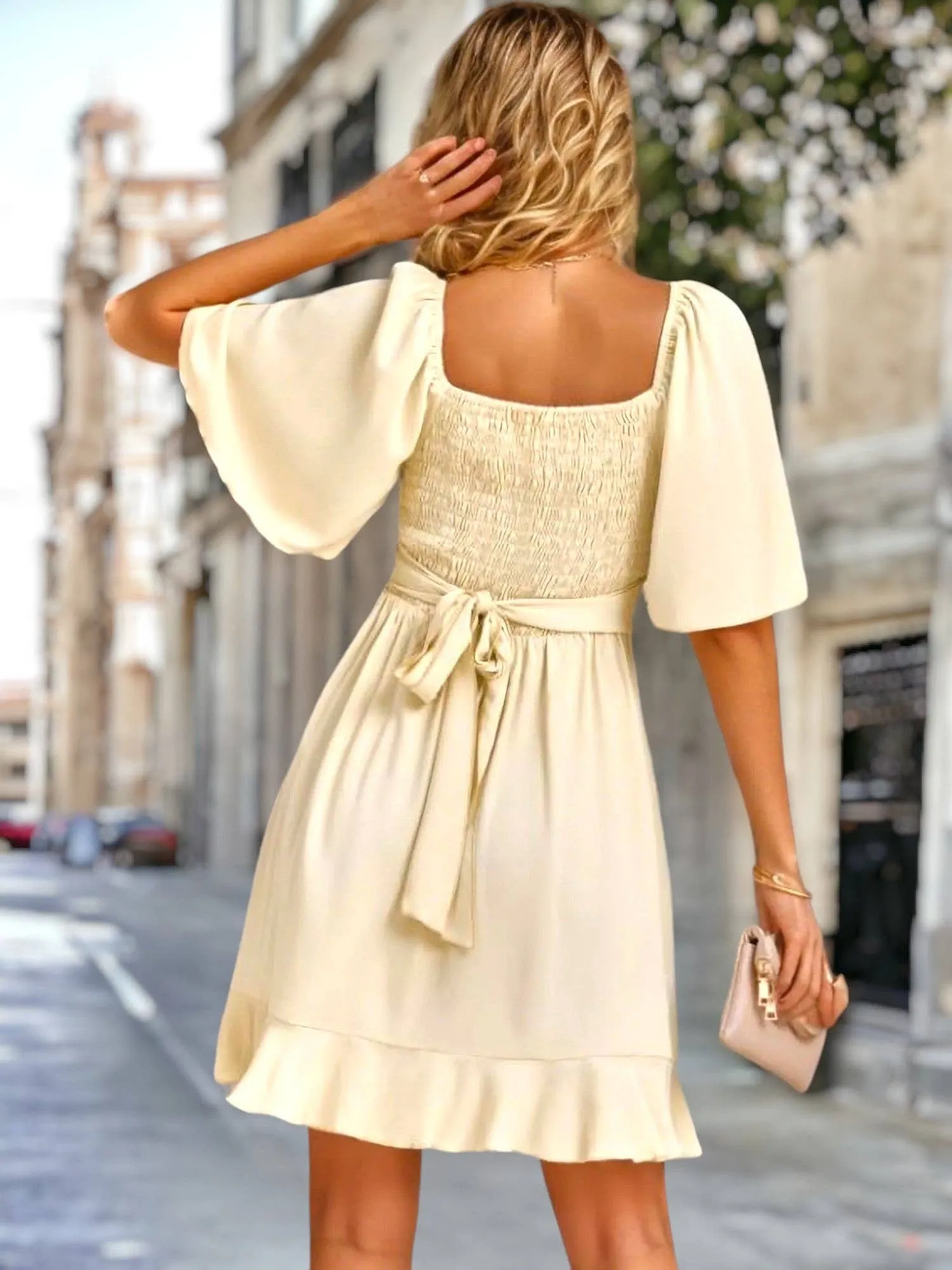 Vneck Overlap Ruffle Hem Dress