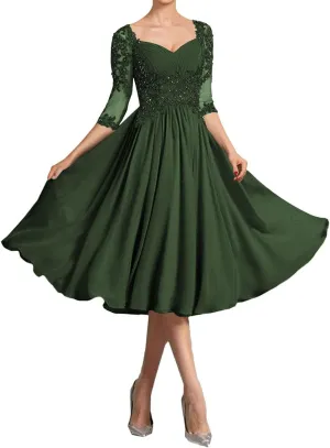Wedding Guest Dresses for Women Lace Short Mother of The Bride Dresses Half Sleeve Chiffon Evening Dress