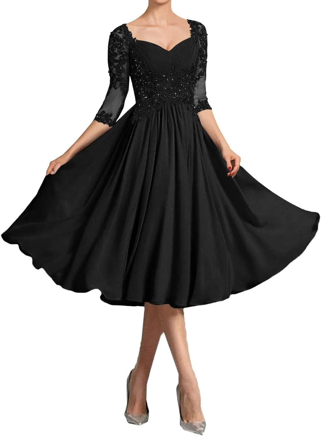 Wedding Guest Dresses for Women Lace Short Mother of The Bride Dresses Half Sleeve Chiffon Evening Dress