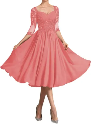 Wedding Guest Dresses for Women Lace Short Mother of The Bride Dresses Half Sleeve Chiffon Evening Dress