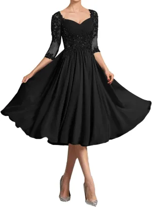 Wedding Guest Dresses for Women Lace Short Mother of The Bride Dresses Half Sleeve Chiffon Evening Dress