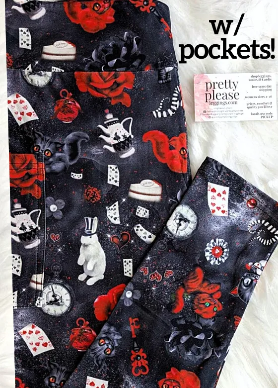 Whimsical Dark Alice Wonderland SOFT Yoga Band Leggings Cheshire Cat Disney rts