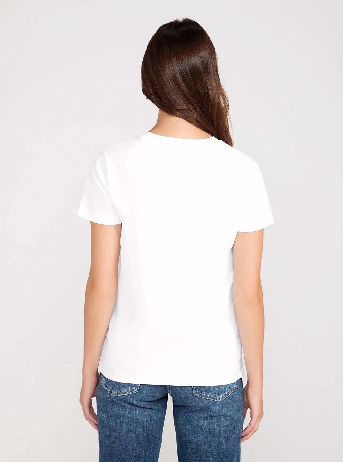 White Short Sleeve Flower Logo Easy T-Shirt