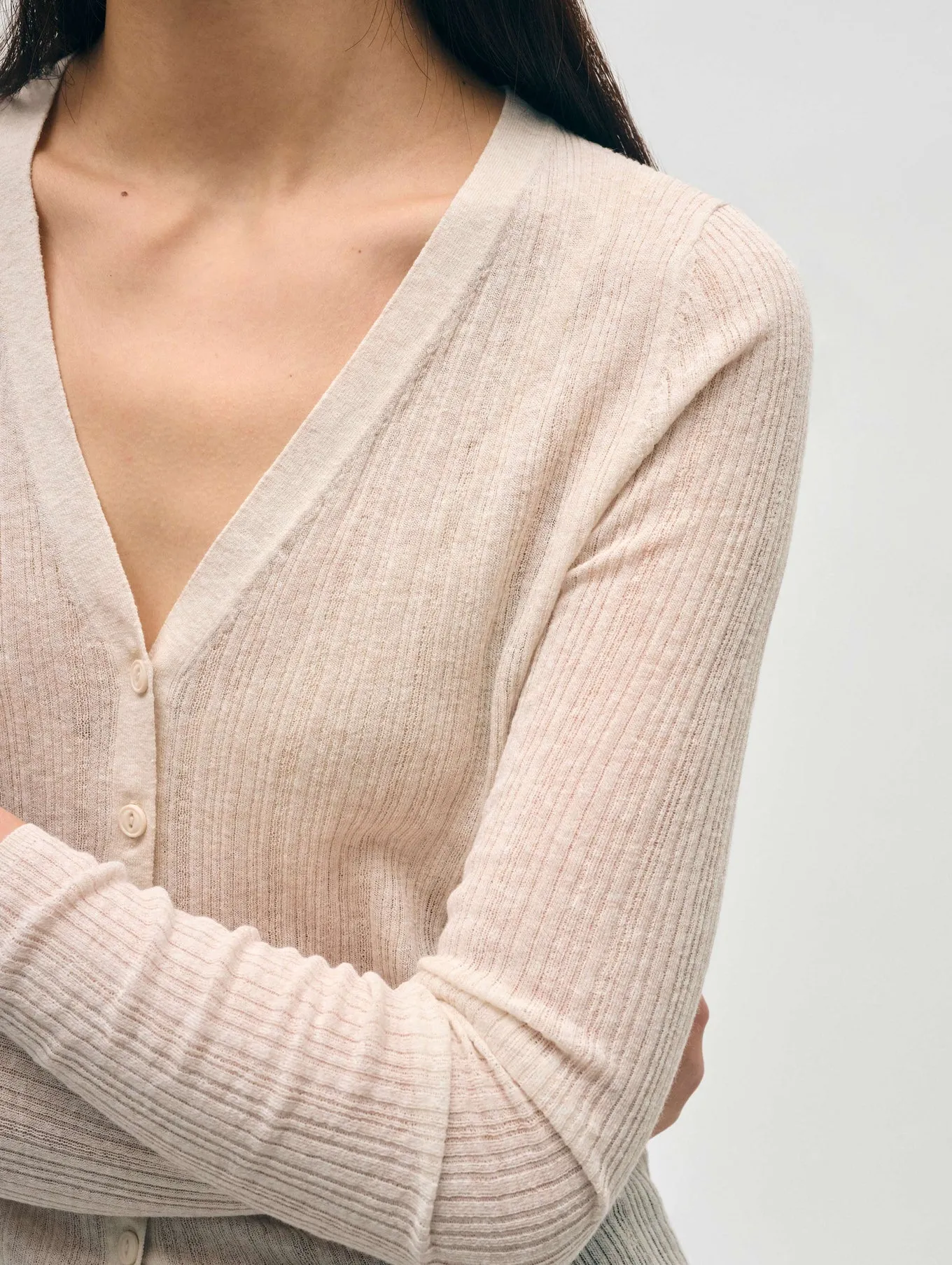 White   Warren Linen Gauze Variegated Ribbed Cardi Top