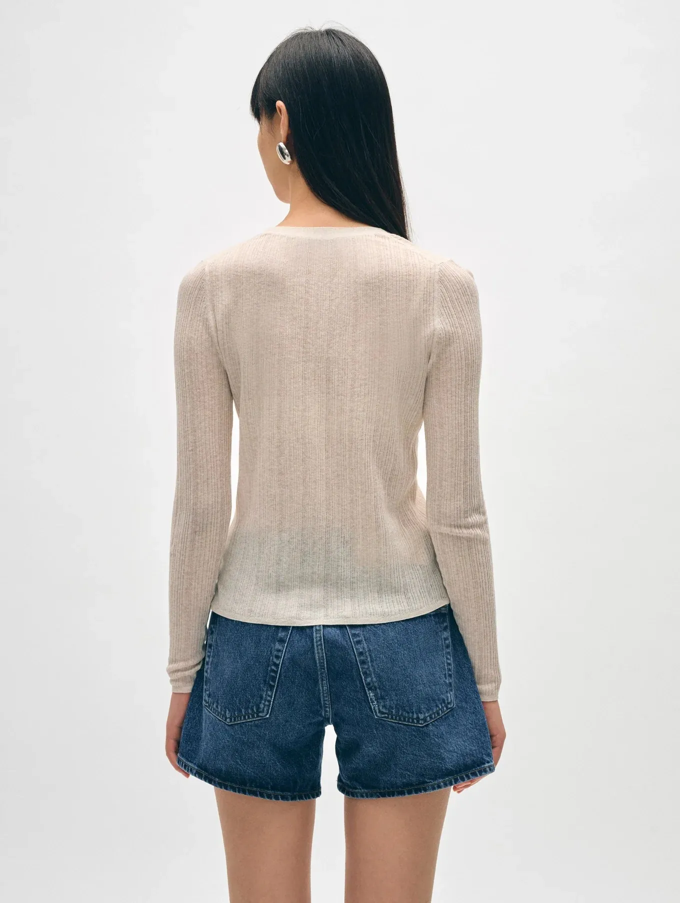 White   Warren Linen Gauze Variegated Ribbed Cardi Top