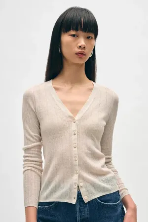 White   Warren Linen Gauze Variegated Ribbed Cardi Top