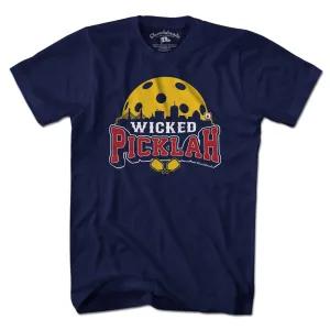 Wicked Picklah Boston Pickleball Men's T-Shirt: Navy - Clearance