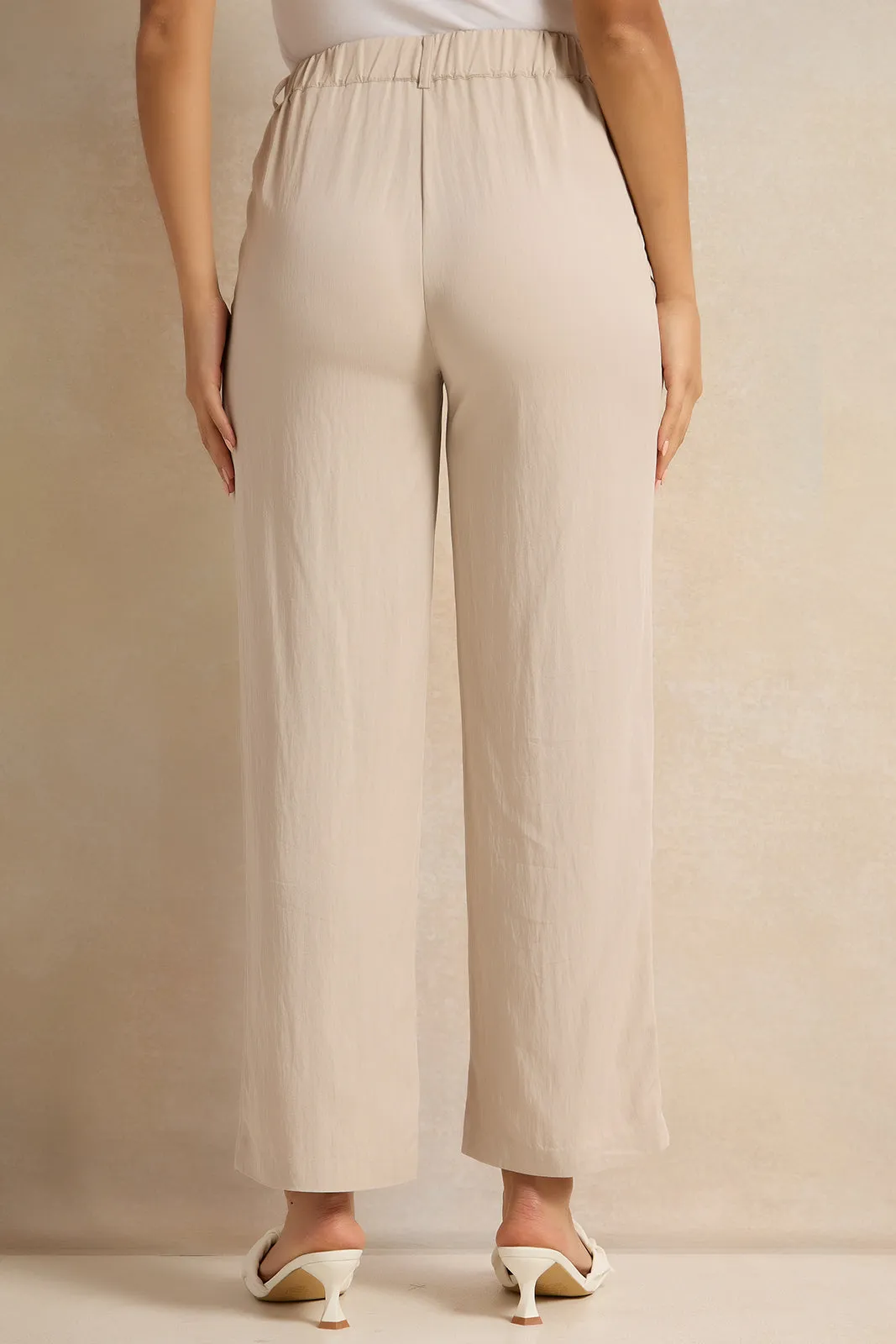 Women Beige Solid Trousers