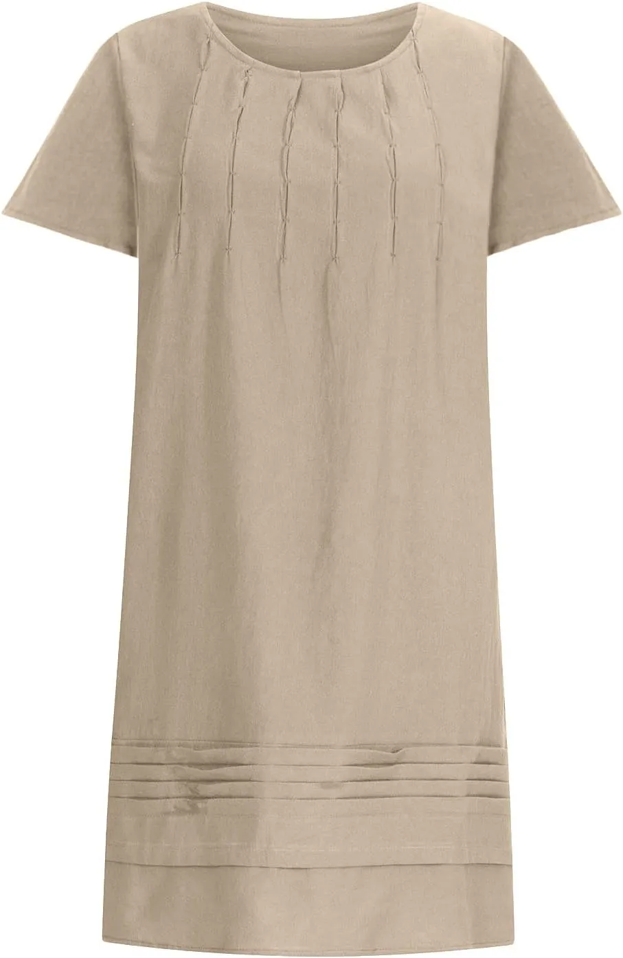 Women's Cotton Linen Midi Dress Plus Size Cap Sleeve Pleated Summer Dresses Vacation 2025 Crew Neck Casual Sundress Fashion