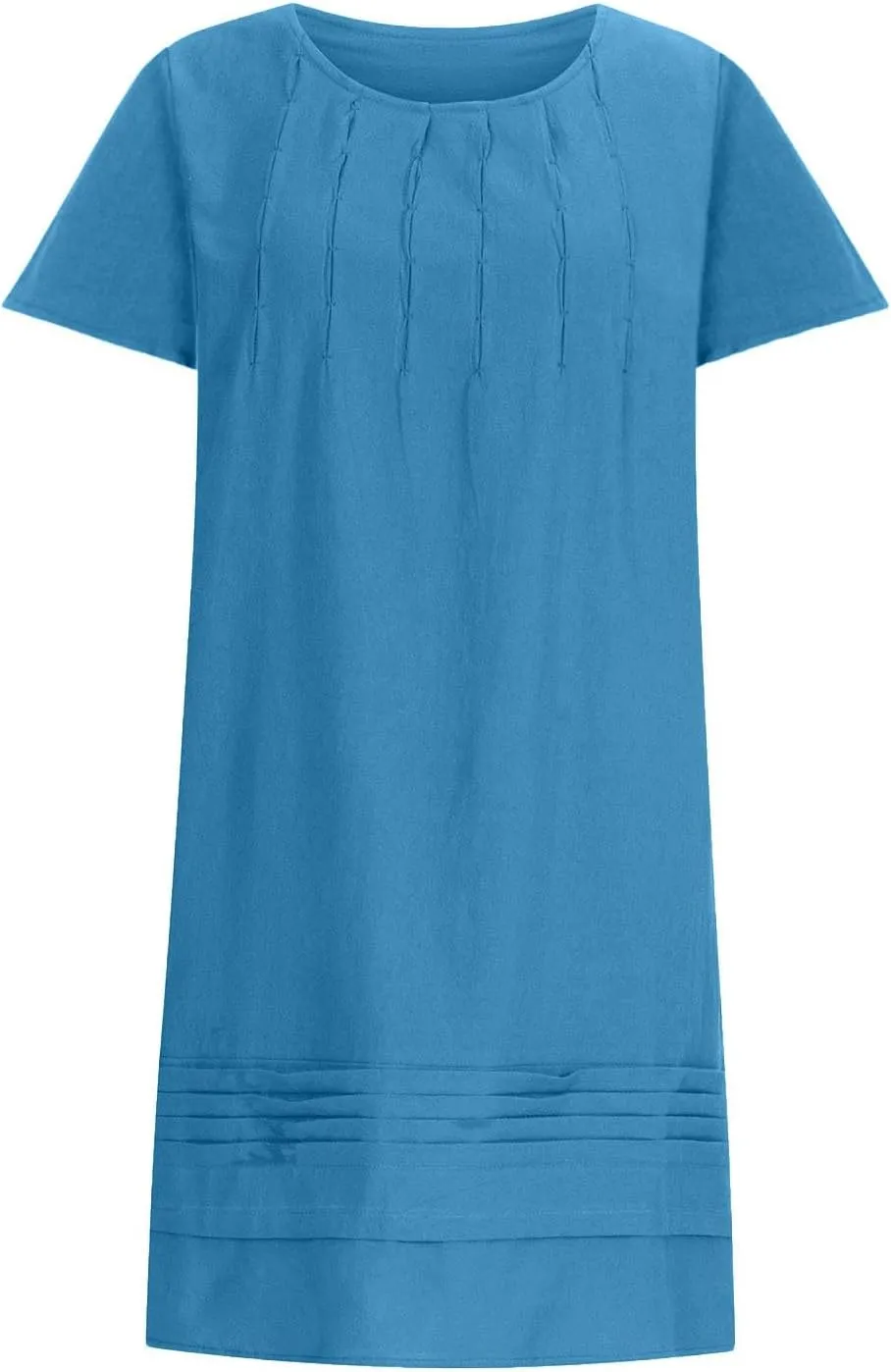 Women's Cotton Linen Midi Dress Plus Size Cap Sleeve Pleated Summer Dresses Vacation 2025 Crew Neck Casual Sundress Fashion