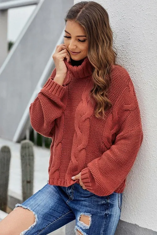 Women's Cuddle Approved Cable Knit Handmade Turtleneck Sweater