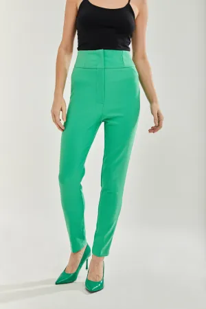 Women's Green Skinny Trousers with Zip Closure, Ankle Length Fit, Plain Design for Chic Style and Comfort