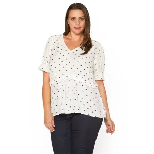 Women's Plus Size Triangle Print Short Sleeve Blouse in White Triangle