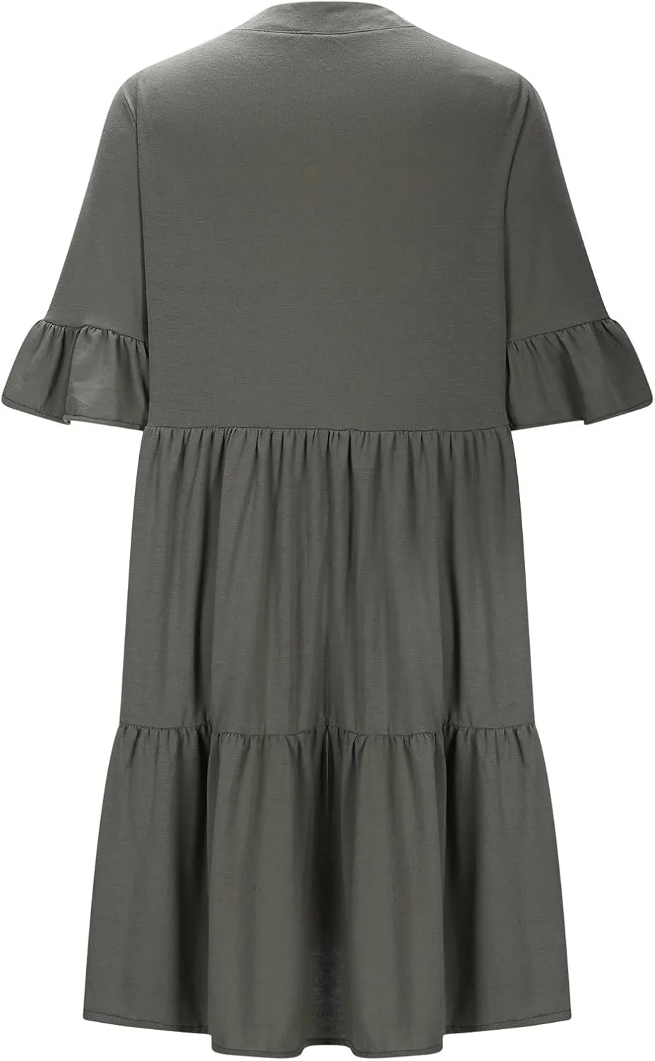 Womens Summer 2025 Trendy Ruffle Short Sleeve V Neck A Line Tiered Flowy Loose Casual Mini Beach Shirt Dress with Pockets