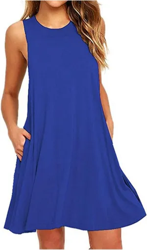 Women's Summer Dresses 2025 Beach Casual Sleeveless Solid Color Tank Loose Sundress with Pocket Beach Cover up Loose Dress