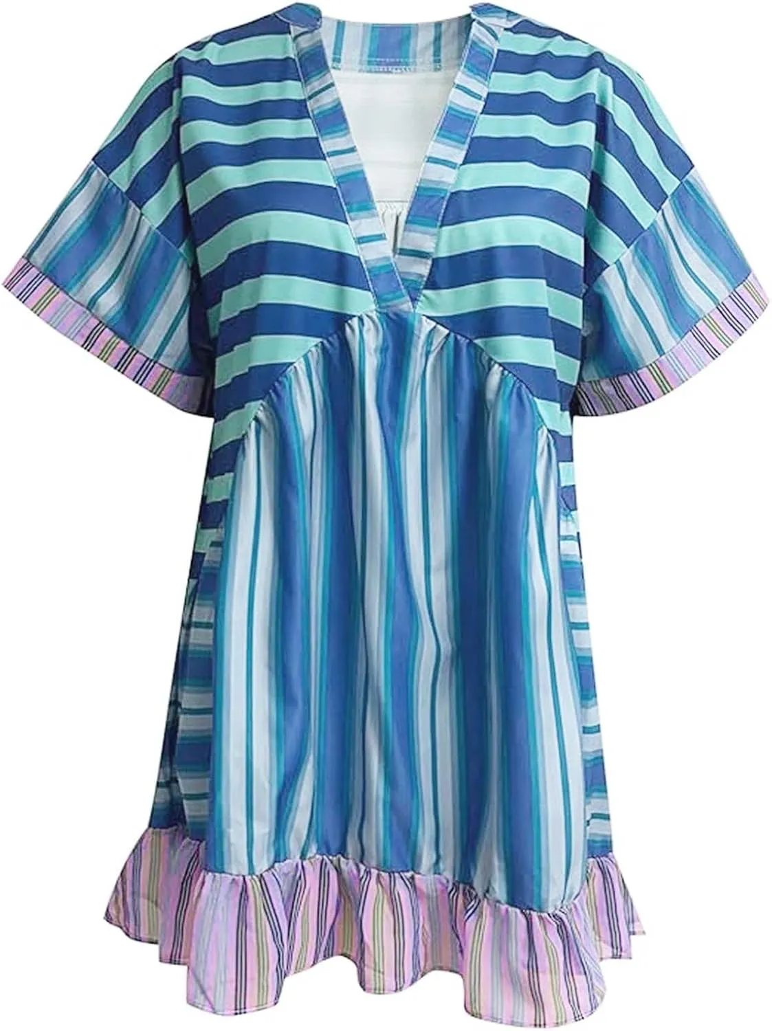 Womens Summer Floral Dresses Short Sleeve V Neck Boho Swing Mini Dress Vacation Trendy Outfits for Women