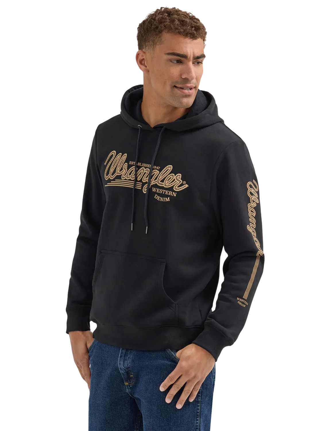 Wrangler Men's Hoodie Script Print, Black