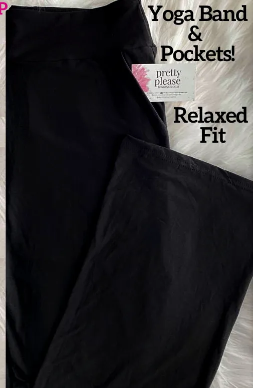 YOGA  LOUNGERS -Solid Black Luxe Super SOFT Yoga Band Lounge Pants Capri & Full OS TC TC2 Plus rts